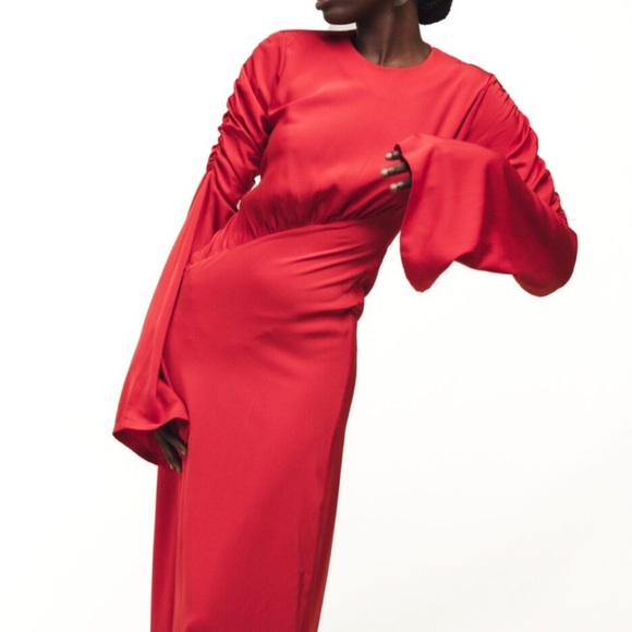 NWT ORIRE The Jou Red Long Sleeve satin Dress size 4 - Picture 3 of 10